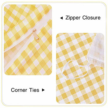 Yellow Grid Full Size Duvet Cover Set 3 Piece, 80x90 Inch | Gingham Buffalo Check Geometric Pattern Microfiber Bed Comforter Cover Set, Soft & Lightweight Plaid Bedding Quilt Cover - color: Yellow Grid, size: Full