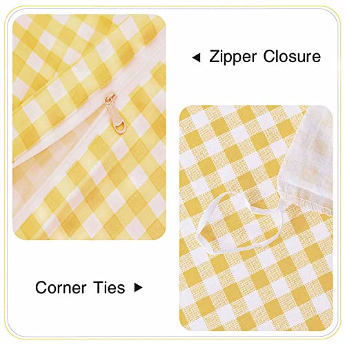 Yellow Grid Queen Size Duvet Cover Set 3 Piece, 90x90 Inch | Gingham Buffalo Check Geometric Pattern Microfiber Bed Comforter Cover Set, Soft & Lightweight Plaid Bedding Quilt Cover - color: Yellow Grid, size: Queen