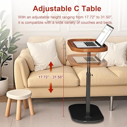 C Shaped Side Table Adjustable Height, 360° Swivel Couch End Table That Slide Under, Small C Shaped End Table for Sofa/Bed/Bathtub, Coffee TV Dinner Tray for Living Room, Bedroom, Bedside (Walnut) - color: Walnut