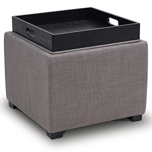 CHITA Storage Ottoman Cube with Tray Lid, Small Footstool with Storage, Square End Table for Living Room and Bedroom, Performance Fabric in Flint Grey - color: Flint Grey