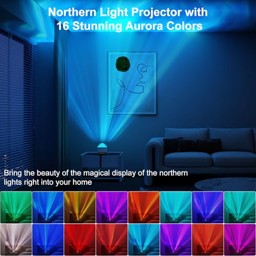 HUMIIEYE Northern Lights Projector, 16 Light Color Aurora Night Light Projector for Bedroom, Remote Galaxy Light Projector, Dimmable Mood Lighting with Memory Function for Playroom Kids Teen Girl Gift - color: Multicolor