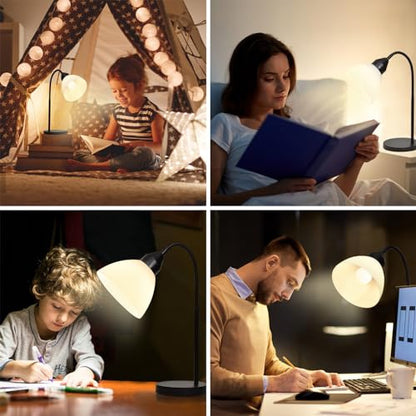 RISLG LED Desk Lamp for Home Office, 3 Levels Dimmable Reading Light, Flexible Table Lamp for Bedside Office, Rotary Switch Control, Desk Lamp for College Dorm Study Lamp, Bulb Included, Black