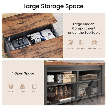 SEDETA 31.5" Lift Top Coffee Table with Storage, Square Coffee Tables for Living Room, Farmhouse Coffee Table with Large Hidden Storage Compartment and Adjustable Shelves, Black - color: Black