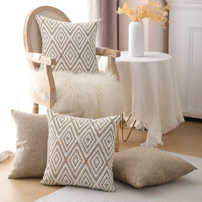 HPUK Throw Pillow Covers 18x18, Set of 4, Light Brown Couch Pillow Covers | Polyester fabric, patterned and solid designs, hidden zippers, machine washable, for sofas and beds, inserts not included - color: Light Brown, size: 18" x 18" (Pack of 4)