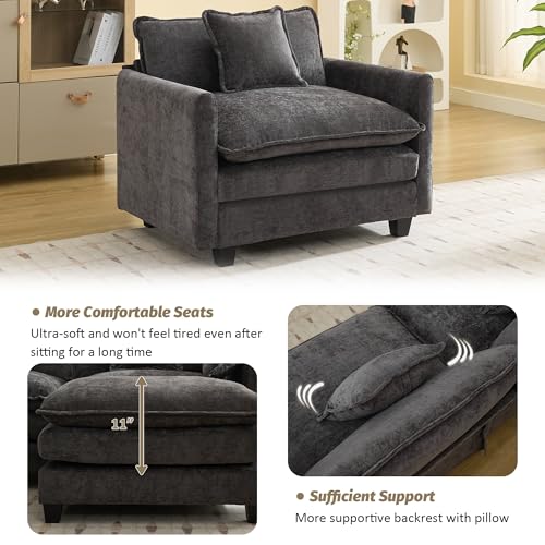 WUTUTUEE 41'' Modern Chenille Oversized Chair, Upholstered Accent Living Room Chair with Extra Thicked Deep Seat, Single Lounge Chair for Bedroom, Small Apartment, Dark Grey - color: Dark Grey, size: 41'' Single Seat