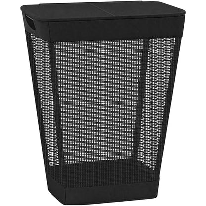 STO STO 75L Laundry Hamper with Lid, Black Clothes Hamper with Handles, Breathable Vinyl Mesh Laundry Basket, Sturdy Steel Frame, Space Saving Laundry Bin for Bathroom, Bedroom, Dorm, Small Spaces