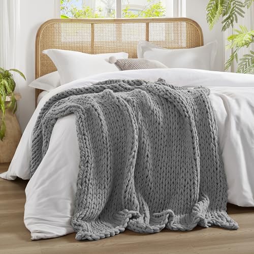 Madison Park Chunky Double Knit Throw Blanket, 50 x 60, Charcoal | All Season, Ultra Soft, Acrylic, Cozy Warmth for Sofa or Bed, Boho, OEKO-TEX Certified - color: Charcoal