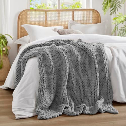 Madison Park Chunky Double Knit Throw Blanket, 50 x 60, Charcoal | All Season, Ultra Soft, Acrylic, Cozy Warmth for Sofa or Bed, Boho, OEKO-TEX Certified - color: Charcoal