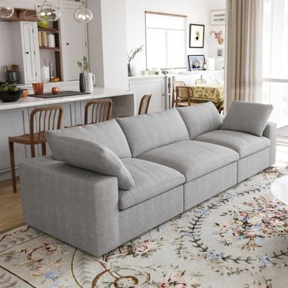 118" Cloud Modular Sofa, Convertible Modular 3 Seater Couch, Cotton Linen Fabric Sofa for Living Room, Apartment and Bedroom, Removable Covers, 2 Pillows, Grey - color: Grey, size: 3-Seater