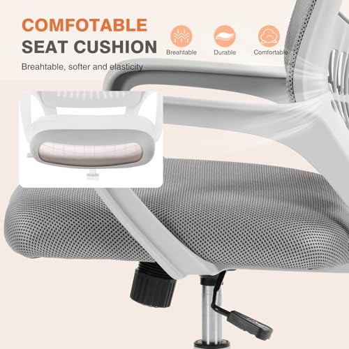 Sweetcrispy Computer Desk Chair, Mesh Office Chair, Lumbar Support, Grey | Ergonomic Mid-Back, Adjustable Height, 360° Swivel Wheels, Comfy Arms, Bedroom Study, Managerial Executive - color: Grey, size: 23 Inch
