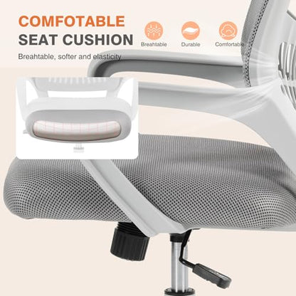 Sweetcrispy Computer Desk Chair, Mesh Office Chair, Lumbar Support, Grey | Ergonomic Mid-Back, Adjustable Height, 360° Swivel Wheels, Comfy Arms, Bedroom Study, Managerial Executive - color: Grey, size: 23 Inch
