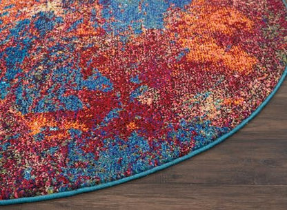 Nourison Home Celestial Atlantic 5'3" x Round Area Rug - Easy Clean, Non Shedding, Bed Room, Living Room, Dining Room, Kitchen (5' x Round) - color: Atlantic, size: 5'3" (Round)