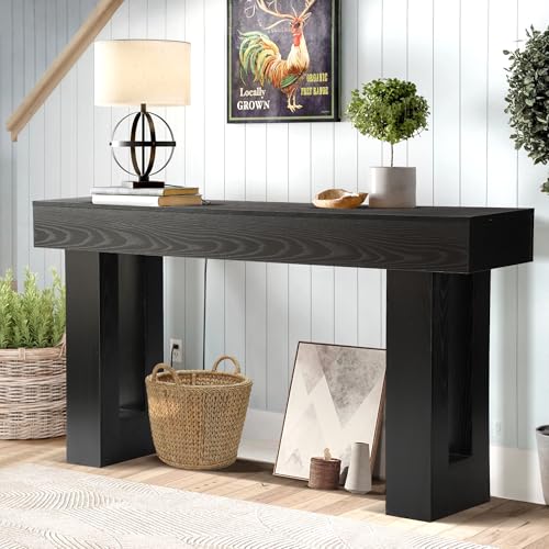 Grepatio Long Console Table for Entryway, 63 Inch Entryway Table | Narrow Sofa Behind Couch Table, Farmhouse Wood Entry Tables for Entrance, Hallway, Living Room, Home (Black) - color: Black