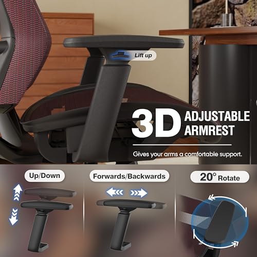 Mesh Office Chair,Ergonomic Computer Desk Chair,Sturdy Task Chair- Adjustable Lumbar Support & Armrests,Tilt Function,Comfort Wide Seat,Swivel Home Office Chair (Red) - color: Red