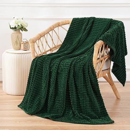 Puncuntex Fleece Throw Blanket Dark Green 60"×80" with Square Grid Design | Super Soft Plush Cozy Flannel Throw Blanket Luxury for Couch Sofa Chair - color: Dark Green, size: 60"×80"