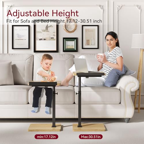 IBUYKE C Shaped Side Table, Angle Adjustable, 360° Swivel Height Adjustable End Table for Small Spaces, for Phone Computer & Tablet, Modern Small Coffee Snack Table for Sofa/Bed, Natural UTVT004R | 360° Swivel Height Adjustable,Side End Table for Small Sp