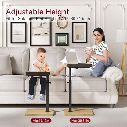 IBUYKE C Shaped Side Table, Angle Adjustable, 360° Swivel Height Adjustable End Table for Small Spaces, for Phone Computer & Tablet, Modern Small Coffee Snack Table for Sofa/Bed, Natural UTVT004R | 360° Swivel Height Adjustable,Side End Table for Small Sp