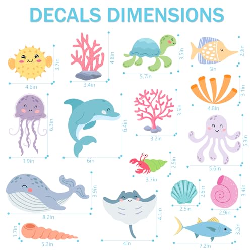 AOWDIAO 58 Pcs Ocean Animals Wall Decals - Peel and Stick Under the Sea Kids’ Room & Nursery Decor - style: Ocean Animals