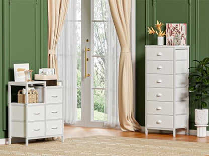 Tall Dresser with 6 Drawers,Vertical Chest of Drawers and Nightstand for Bedroom with Fabric Drawer Organizer Unit in Living Room,Closet,Entryway,Hallyway