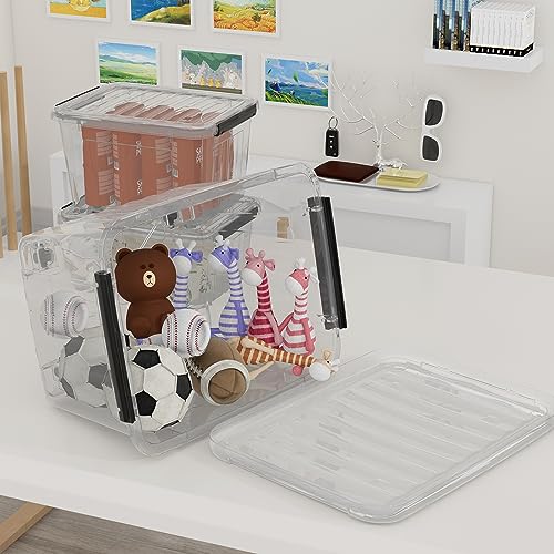 Cetomo 40Qt*6 Plastic Storage Bins, Storage Box, 6 Pack, Organizing Container with Wheels, Durable Lids and Secure Latching Buckles, Stackable and Nestable, Clear with Black Buckle - size: 35L*6