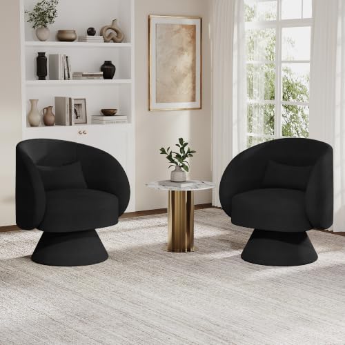 Swivel Barrel Chair Set of 2 , 360 Degree Small Accent Chair, Linen Black | Modern 360 Degree Swivel Barrel Chair Set, Comfy Small Vanity Accent Chair with Pillow for Living Room,Bedroom,Office - color: Black