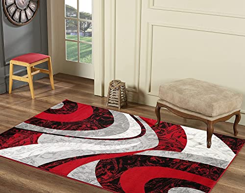 Yafa Home Fashion Modern Contemporary Swirls Design Area Rug, Luxurious, Elegant, and Fashionable Area Rug (Red, 2 ft X 7 ft) - color: Red, size: 7' x 2' (Rectangular)