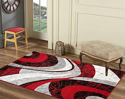 Yafa Home Fashion Modern Contemporary Swirls Design Area Rug, Luxurious, Elegant, and Fashionable Area Rug (Red, 2 ft X 7 ft) - color: Red, size: 7' x 2' (Rectangular)