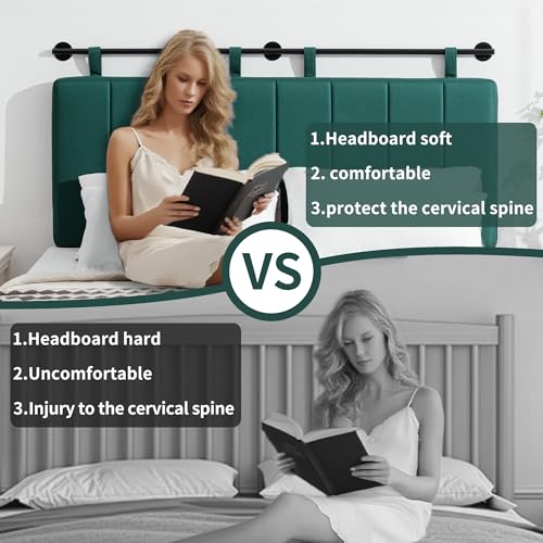 Queen Headboard Only, Wall Mounted Hanging Upholstered Bed Head Board | Modern Vertical Channel Design of Fine Linen, Elegant Dark Green Fluted Headboard for Bedroom (Dark Green, Queen Size ) - color: Linen/Green, size: Queen