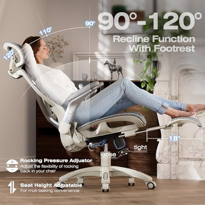 X100 Ergonomic Mesh Office Chair with Footrest, Big and Tall Home Desk Chair with 5D Flip-Up Arms, Adjustable 3D Lumbar Support, Gaming & Executive Computer Chair (First Light) - color: First Light