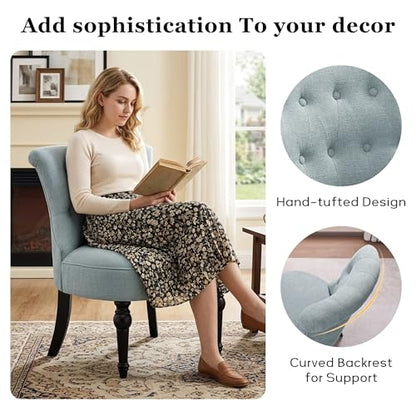 Upholstered Accent Chair, French Country Side Chair (1, Light Blue) | with Tufted Backrest, Thick Padded Seat and Solid Wood Legs for Bedroom, Living Room, Vanity & Reading Nook - color: Light Blue