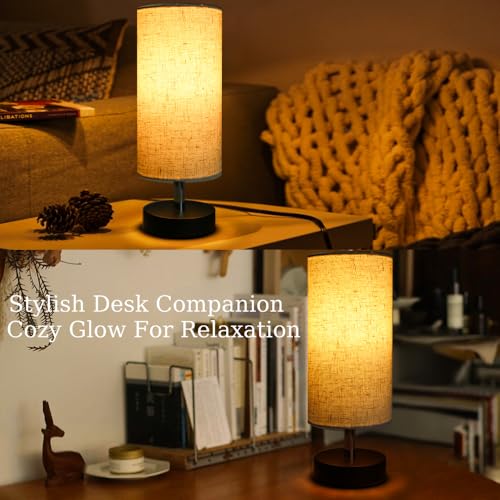 Bedside Table Lamps, Table Lamp for Bedroom, Lamps for Night Stands with Linen Lampshades, Small Table Lamp for Living Room, Office (Bulb Excluded) - color: Black