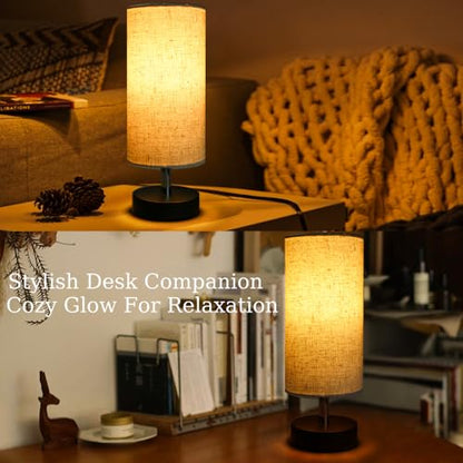 Bedside Table Lamps, Table Lamp for Bedroom, Lamps for Night Stands with Linen Lampshades, Small Table Lamp for Living Room, Office (Bulb Excluded) - color: Black