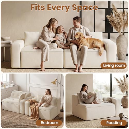 FiveWillowise 100" Cloud Boneless Modular Sectional Sofa,Beige | 2-Seater Loveseat with 24.69" Deep Seat,Floor Couch–Comfy Foam Upholstered Sofa for Living Room,Bedroom,Apartment,Chenille - color: Beige