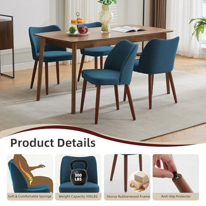 GarveeHome Wooden Dining Chairs Set of 4, Dining Room Chairs with Wood Legs | Upholstered Armless Kitchen Chairs with Back Thick Cushions for Kitchen/Living Room/Restaurant, Tool-Free Assembly, No Wobble - color: Navy Blue