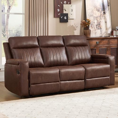 Manual Faux Leather Loveseat and Recliner Sofa Set, Wall-Hugger Reclining Living Room Furniture Set, 2-Seater Recliner Chair, 3-Seat Reclining Sofa Couches for Living Room, Villa, R-Brown, 2+3 - color: Red Brown, size: 58"W+79"W（2+3）