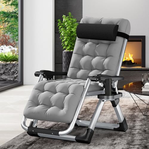 Comfy Folding Chair, Folding Lounge Chair with Cushion, Reclining Chair - color: Sand Gray
