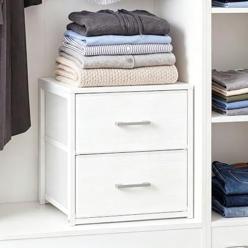 Fixwal Closet Drawers for Clothes, 1 Pack, 2 Drawers Dresser, 15.7" Wide | height 16.1", 2 fabric storage drawers, wooden top, white, spacious storage, dresser for bedroom - size: 11.8"D x 15.7"W x 16.1"H