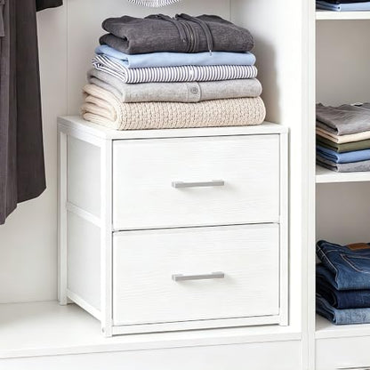 Fixwal Closet Drawers for Clothes, 1 Pack, 2 Drawers Dresser, 15.7" Wide | height 16.1", 2 fabric storage drawers, wooden top, white, spacious storage, dresser for bedroom - size: 11.8"D x 15.7"W x 16.1"H