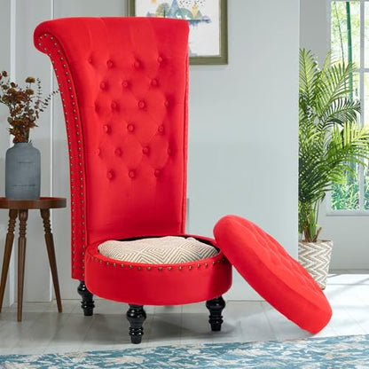AVAWING High Back Velvet Tufted Throne Chairs with Storage Set of 2, Red | Tufted Nailhead Design; Hidden Storage; Soft Velvet; Sturdy Wood Legs 330Lbs; High Density Foam; Ergonomic Back - color: Red