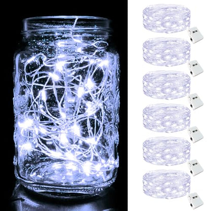 btfarm 6 Pack Fairy Lights Battery Operated Twinkle Lights with 3 Modes | 7Ft 20 Led String Light, Waterproof Bulk Small Mini Silver Wire for Christmas Mason Jars Wedding Table Centerpiece,Cool White - color: Cool White, size: 6 Pack