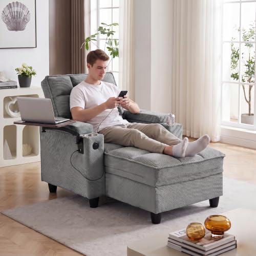 Convertible Sleeper Chair, Pull Out Sofa Bed with Adjustable Backrest & Hidden Storage Armrest, Single Sofa Recliner with USB Charging Port & Cup Holders for Living Room, Bedroom, Gray - color: C-gray-w6