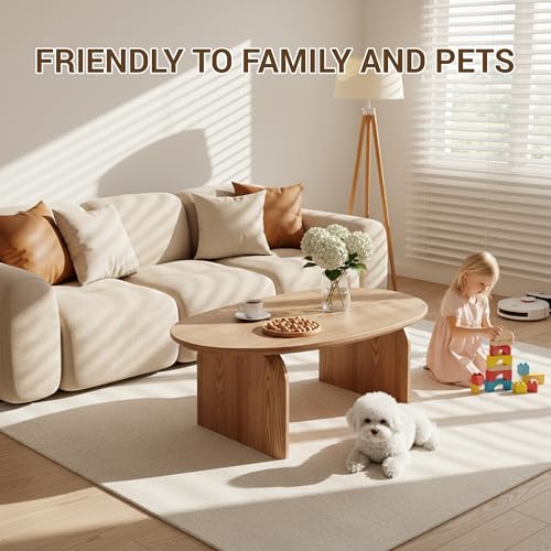 Honyee Modern Oval Coffee Table, Small Coffee Tables for Living Room - Oak Wood Top with Solid Legs, Wooden Center Table Easy Assembly for Living Room &Bedroom,Office, Natural - size: 39.3 inches x 23.6 inches x 16.5 inches