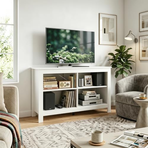 43 inch TV Stand, Suitable for TVs up to 50 inches, Small TV Stands with Open Storage Shelves, Living Room Entertainment Centers, and Bedroom TV Consoles (White) - color: White
