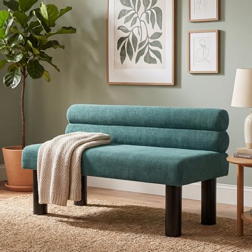 Christopher Knight Home Wally Fabric Upholstered Dining Bench, Long Dining Room Chair, Wooden Entryway Bench, Bedroom End of Bed Bench, Teal Green+Black - color: Teal Green+black