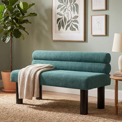 Christopher Knight Home Wally Fabric Upholstered Dining Bench, Long Dining Room Chair, Wooden Entryway Bench, Bedroom End of Bed Bench, Teal Green+Black - color: Teal Green+black