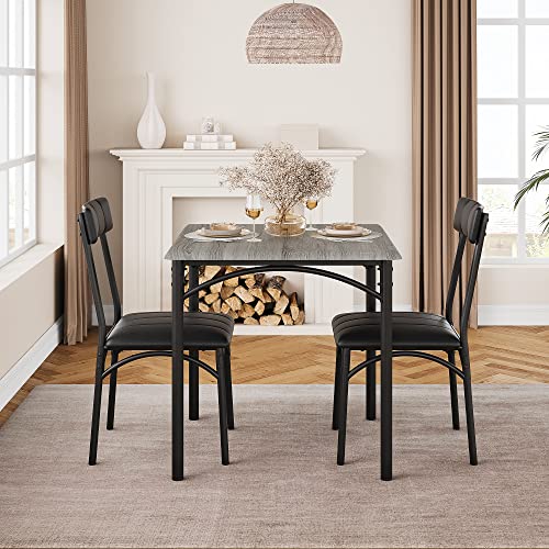 GarveeLife 3-Piece Dining Table Set for 2, Square Kitchen Table & Chairs | Upholstered, Space-Saving Square Kitchen Table Set, Compact Dining Room Furniture for Apartment, Studio - color: Grey
