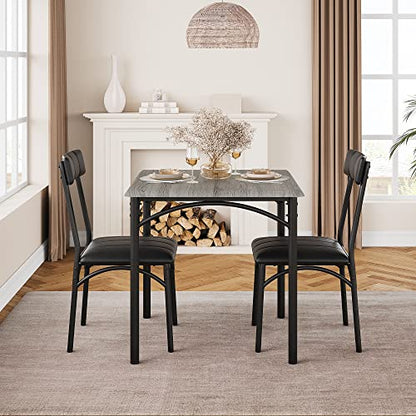 GarveeLife 3-Piece Dining Table Set for 2, Square Kitchen Table & Chairs | Upholstered, Space-Saving Square Kitchen Table Set, Compact Dining Room Furniture for Apartment, Studio - color: Grey