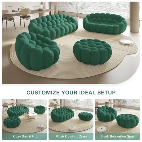 Modular Sectional Sofa,Bubble Couch Set,1 Seater+ Ottoman,Modern Upholstered Bean Bag Sofa Couch Mesh Fabric Lazy Floor Chair Living Roon Sets (Green) - color: Green, size: 48"+42"