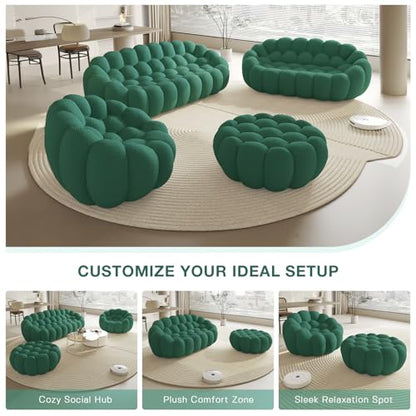 Modular Sectional Sofa,Bubble Couch Set,1 Seater+ Ottoman,Modern Upholstered Bean Bag Sofa Couch Mesh Fabric Lazy Floor Chair Living Roon Sets (Green) - color: Green, size: 48"+42"