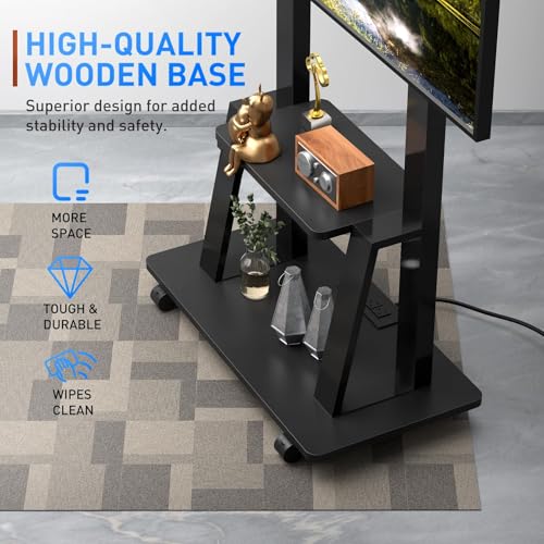Rolling TV Stand for 32-80 Inch TVs, Mobile TV Cart with Power Outlet, Outdoor TV Stand with Wheels, Portable tv Stands for LCD OLED 4K Flat/Curved Panels Max VESA 600x400mm (Black) | TV Stand for Living Room, Outdoor TV Stand with Wheels, TV Stands for L